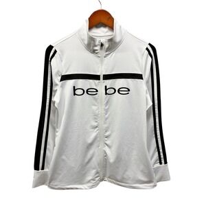 Bebe Sport Women's Medium Track Jacket Full Zip Mock Neck White Black